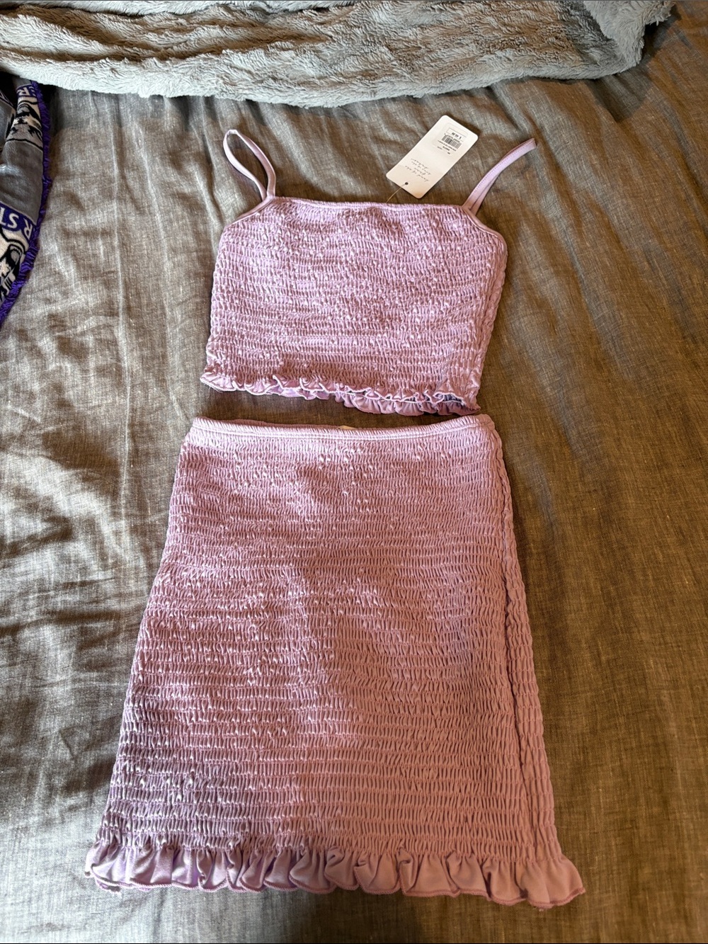American Threads Lilac Smocked Crop Top & Skirt Set